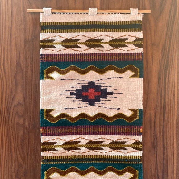 Woven Rug Tapestry with wood hanging rod. 57" x 16" - Picture 5 of 8